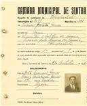 Registo de matricula de velocipedista em nome de Manuel Galrão Gomes, morador na Azóia, com o nº de inscrição 2099.