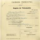 Registo de velocípede de marca Mauritania, com o nº 2462, em nome de Domingos Manuel Duarte, morador em Pero Pinheiro.
