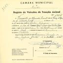 Registo de um veiculo de duas rodas tirado por um animal de espécie cavalar destinado a transporte de mercadorias em nome de [V...] de Almeida Garrett, morador na Granja de Pero Longa, Massamá.