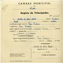 Registo de velocípede com o nº 1635, em nome de Cilita da Silva Bastos, moradora em Pero Pinheiro.