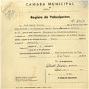 Registo de velocípede de marca Flecha, com o nº 2418, em nome de José Garcia Correia, morador em Capa Rota, Manique.