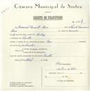 Registo de velocípede de marca Raio, com o nº 5747, em nome de Manuel Duarte Raio, morador em Sintra.