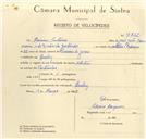 Registo de velocípede com o nº 9822, em nome de Ramiro António, morador em Queluz.