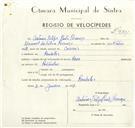 Registo de velocípede de marca Raio, com o nº 9501, em nome de António Filipe Pinto Pocariço, morador em Ranholas.