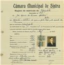 Registo de matricula de velocipedista em nome de José Maria da Fonseca Monteiro, morador em Belas, com o nº de inscrição 737.