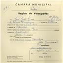 Registo de velocípede de marca Raio, com o nº 3978, em nome de José João Lima, morador em Odrinhas.