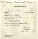 Registo de velocípede de marca Raio, com o nº 4884, em nome de Augusto Assunção Antunes, morador em Azenhas do Mar.