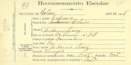 Recenseamento escolar de Eufrasia Luiz, filha de António Luiz, moradora em Vinagre.