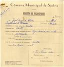 Registo de velocípede de marca Olga, com o nº 7900, em nome de José Maria Alves, morador em Sintra.