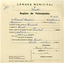 Registo de velocípede de marca Pombal, com o nº 3628, em nome de Manuel Marques, morador em Linhó.