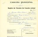 Registo de um veiculo de duas rodas tirado por dois animais de espécie cavalar e asinina destinado a transporte de mercadorias em nome de Henrique Sabino Pedroso, morador no Banzão.