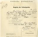 Registo de velocípede de marca Flecha, com o nº 1087, em nome de Raul Grego Paulo, morador em Praia das Maçãs.