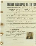 Registo de matricula de velocipedista em nome de Alfredo Conceição Muchagato, morador no Linhó, com o nº de inscrição 1004.