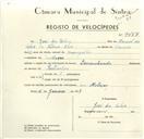 Registo de velocípede com o nº 9487, em nome de José da Silva, morador em Meleças.
