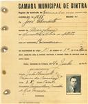 Registo de matricula de carroceiro de 2 ou mais animais em nome de José Clemente, morador em Almoçageme, com o nº de inscrição 1985.