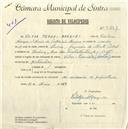 Registo de velocípede de marca Vilar com motor Cuciolo, com o nº 5261, em nome de Vítor Mendes Marques, morador em Rua dos Combatentes, Queluz.