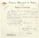 Registo de velocípede de marca Pachancho, com o nº 8769, em nome de Carlos Ferreira de Sousa, morador em Linhó.