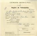 Registo de velocípede de marca Cycles Raio, com o nº 3659, em nome de Marco Ermeliano da Silva Gonçalves, morador em Sintra.