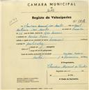 Registo de velocípede com o nº 2317, em nome de Claudino Manuel dos Santos, morador em Cacém de Cima.