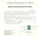Registo de um veiculo de duas rodas tirado por um animal de espécie muar destinado a transporte de mercadorias em nome de Manuel Santos Neves, morador em Cortesia.