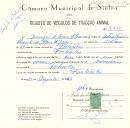 Registo de um veiculo de duas rodas tirado por um animal de espécie asinina destinado a transporte de mercadorias em nome de Domingas de Jesus Clemente, moradora em Fontanelas. 