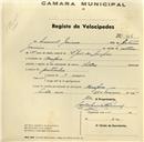 Registo de velocípede de marca Soltex, com o nº 328, em nome de Manuel Jesuino, morador em Assafora.