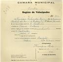 Registo de velocípede com o nº 773, em nome de Henrique Rufino dos Reis, morador em Banzão.