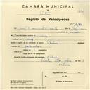 Registo de velocípede de marca Pombal, com o nº 4242, em nome de Luís Francisco Duarte, morador em Cabriz.