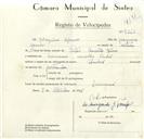 Registo de velocípede de marca Pombal, com o nº 9261, em nome de Joaquim Afonso, morador em Massamá.