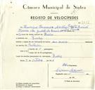 Registo de velocípede com o nº 9331, em nome de Henrique Fernando Martins Ferreira, morador em Queluz.