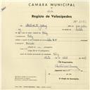 Registo de velocípede de marca Cicles R.P., com o nº 2473, em nome de Alberto Santos Galharéz, morador em Cabriz.