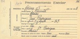 Recenseamento escolar de Romão Rodrigues, filho de José Rodrigues, morador na Azoia.