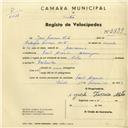 Registo de velocípede com o nº 2839, em nome de José Ferreira Neto, morador em Fonte Aranha, Almargem.