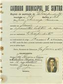 Registo de matricula de velocipedista em nome de José Araújo Ferreira, morador nas Mercês, com o nº de inscrição 925.