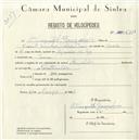 Registo de velocípede de marca Reynolds, com o nº 5131, em nome de Augusto Gonçalves, morador em Cacém.