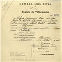 Registo de velocípede com o nº 2444, em nome de Alzira Figueiredo Erse, moradora em Algueirão.