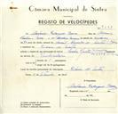 Registo de velocípede de marca Sachs, com o nº 9288, em nome de António Rodrigues Barra, morador em Ribeira de Sintra.