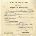 Registo de velocípede de marca Pisco, com o nº 4236, em nome de Hermenegildo Jacinto C., morador em Codiceira.