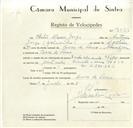 Registo de velocípede de marca Sachs, com o nº 9038, em nome de Artur Marcos Jorge, morador em Covas de Ferro.