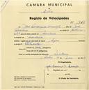 Registo de velocípede de marca Super, com o nº 1749, em nome de João Lourenço de Assunção, morador em Morelena.