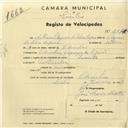 Registo de velocípede de marca Invicta, com o nº 2874, em nome de António Olegário da Silva Sapina, morador em Odrinhas.