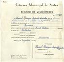 Registo de velocípede de marca Famel-Vitória, com o nº 9485, em nome de Manuel Henrique Capucho Casinhas, morador em Lameiras.