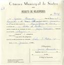 Registo de velocípede com o nº 4927, em nome de Jaime Fernandes, morador em S. Pedro de Sintra.