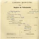 Registo de velocípede de marca Oriental, com o nº 2900, em nome de Teófilo Figueiredo Ramos, morador em Idanha.