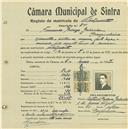 Registo de matricula de velocipedista em nome de Fernando Pedroso Galinha, morador em Pero Pinheiro, com o nº de inscrição 741.
