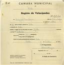 Registo de velocípede de marca Aprilia, com o nº 2230, em nome de Luís José Pena Lopes, morador em Belas.