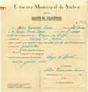Registo de velocípede de marca Cuciolo, com o nº 7829, em nome de Artur Francisco Soares, morador em Várzea de Sintra.