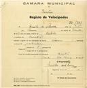 Registo de velocípede com o nº 1963, em nome de Emílio de Roure, morador em Baratã.