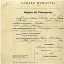 Registo de velocípede com o nº 2219, em nome de Abramhm Moisés Plocher, morador em Mem Martins.