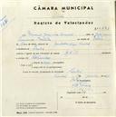 Registo de velocípede de marca Raio, com o nº 5281, em nome de Manuel Joaquim Conceição, morador em Linhó.